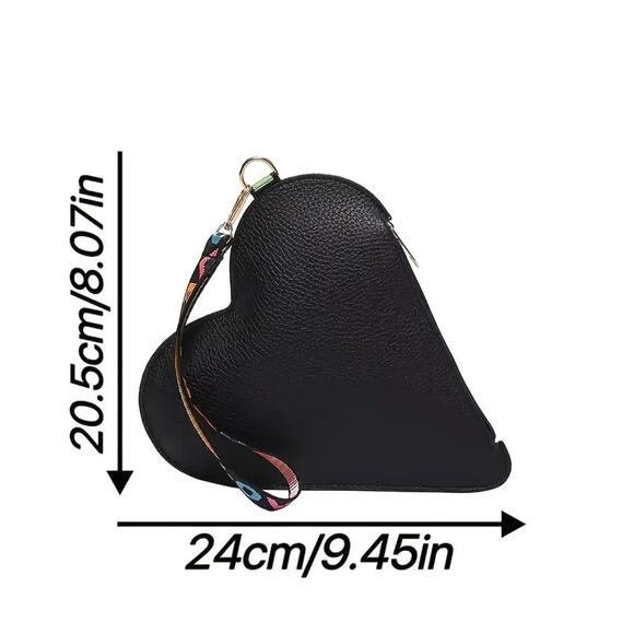 Black and Red Heart Cell Phone Purse Wallet Handbag Leather - Picture 5 of 6